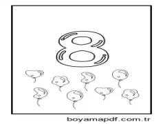 8 balonlu 8 numara Boyama Sayfası