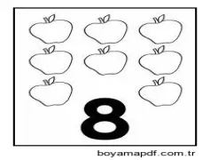 8 elma ile 8 numara Boyama Sayfası