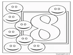 8 gülümseyen yüz ile 8 numara Boyama Sayfası