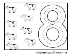 8 inek ile 8 numara Boyama Sayfası