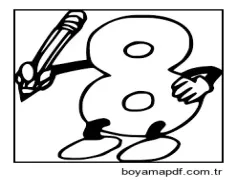 8 numara kalem tutuyor Boyama Sayfası