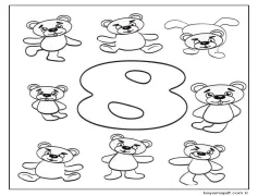 8 oyuncak ayı ile 8 numara Boyama Sayfası