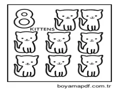 8 yavru kedi ile 8 numara Boyama Sayfası