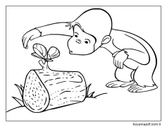 Ağaç Kütüğünde Kelebekli Meraklı George Boyama Sayfası