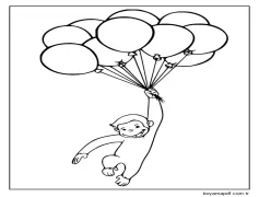 Balon Meraklı George'u Gökyüzüne Taşıdı Boyama Sayfası
