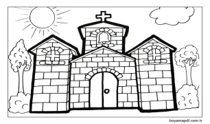 Bedava Kilise Görseli Boyama Sayfası