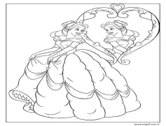 Belle Aynaya Bakıyor Boyama Sayfası