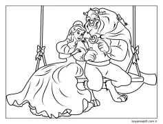 Belle ve Canavar Salıncakta Boyama Sayfası