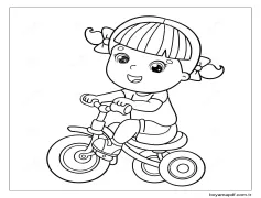 Bisiklet Süren Küçük Bir Kız Boyama Sayfası