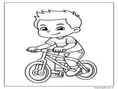 Bisiklet Sürmek Gülümseyen Çocuk Boyama Sayfası