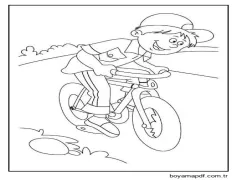 Bisiklete Binen çocuk Boyama Sayfası