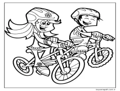 Bisikletli İki Çocuk Boyama Sayfası