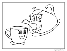 Çaydanlık Karikatür Boyama Sayfası