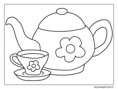 Çaydanlık ve Bardak Çizimi Boyama Sayfası