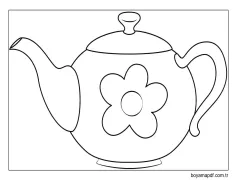 Çiçekli Çaydanlık Çizimi Boyama Sayfası