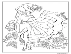 Çiçekli Güzel Genç Kız Boyama Sayfası