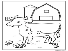 Çiftlikte çiçekli Inek Boyama Sayfası