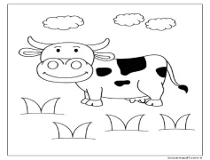 Çim ve Bulutlarla İnek Boyama Sayfası