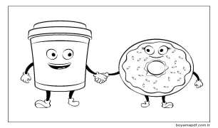 Çizgi Kahve ve Donut Boyama Sayfası