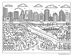 Çocuklar için bir şehir Boyama Sayfası