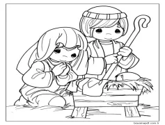 Çocuklar için Doğum Sahnesi Boyama Sayfası