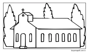 Çocuklar İçin Kilise Yazdırılabilir Boyama Sayfası