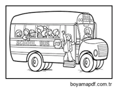 Çocuklar ve Okul Otobüsü Boyama Sayfası