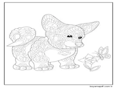 Desenli Sevimli Bir Yavru Köpek Bir Kelebeği İzliyor Boyama Sayfası