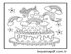 Doğum Günü Pastası üzerinde tek Boynuzlu at Kafası Boyama Sayfası