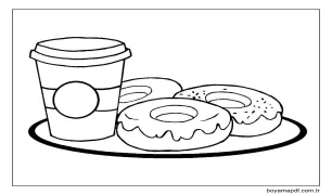 Donutlar ve İçecek Boyama Sayfası