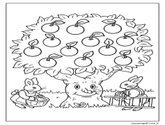 Elma Ağacı ve iki Tavşan Boyama Sayfası