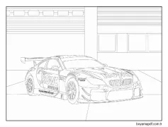 Etiketlerde BMW yarış arabası Boyama Sayfası