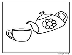 Fincanlı Çaydanlık Çizimi Boyama Sayfası