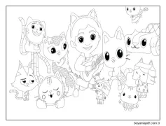 Gabby'nin Bebek Evi'ndeki karakterler Boyama Sayfası