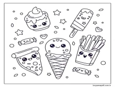 Görüntü Kawaii Yemek temel Boyama Sayfası