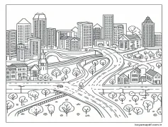Güzel şehir bedava Boyama Sayfası