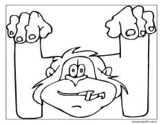 H Harfi Baş Maymun Boyama Sayfası