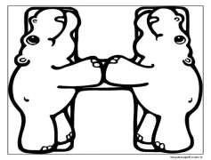 H Harfi Iki Su Aygırı Boyama Sayfası