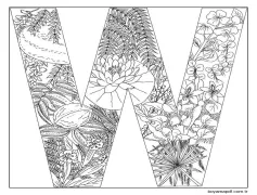 Harf W Çiçek Boyama Sayfası