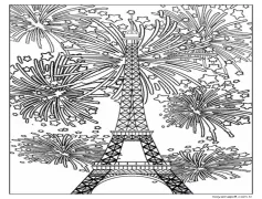 Havai fişeklerle Eyfel Kulesi Boyama Sayfası