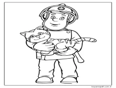 İtfaiyeci Sam Tutan Kedi Boyama Sayfası