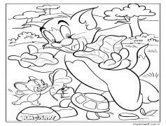 Kaplumbağa ile Tom ve Jerry Boyama Sayfası