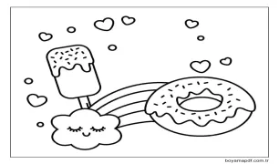 Kawaii Dondurma ve Donut Boyama Sayfası