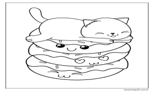 Kawaii Donut ve Kedi Boyama Sayfası