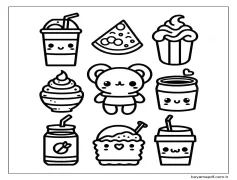 Kawaii Yemek 6 Boyama Sayfası