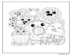 Kawaii Yemek çocuklar için Boyama Sayfası