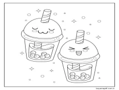 Kawaii Yemek çocuklar için kolay Boyama Sayfası