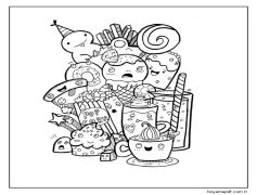 Kawaii Yemek çocuklar için temel Boyama Sayfası