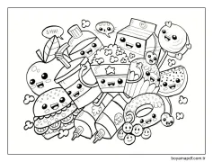 Kawaii Yemek çocuklar için ücretsiz yazdırılabilir Boyama Sayfası