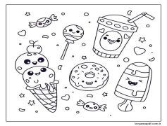 Kawaii Yemek çocuklar için yazdırılabilir Boyama Sayfası